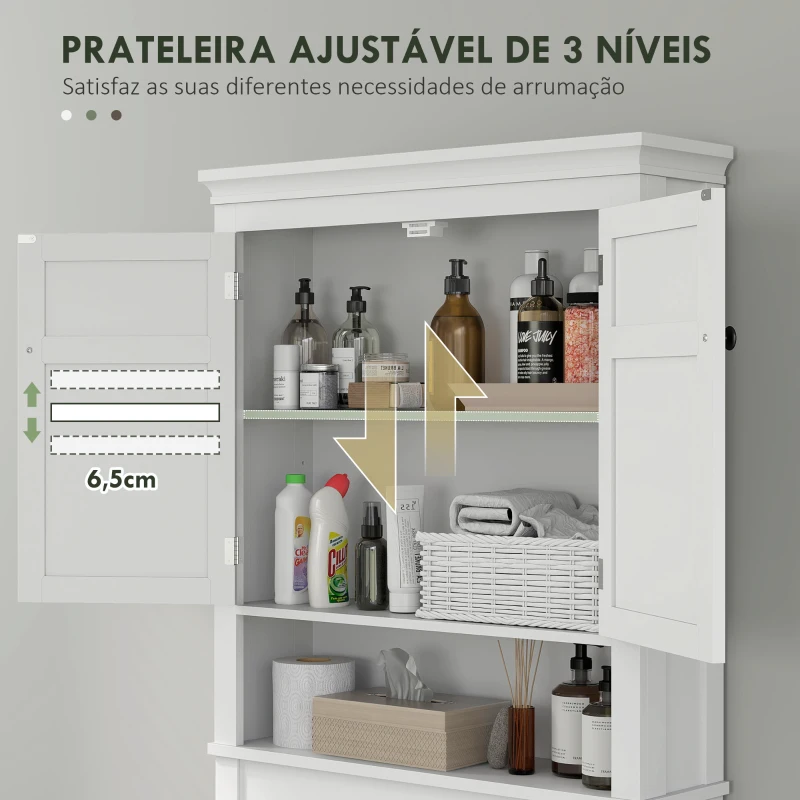 HOMCOM Móvel sobre Sanita Armário para Máquina de Lavar Roupa com 2 Portas Compartimento e Prateleira Ajustável 70x20x175 cm Branco