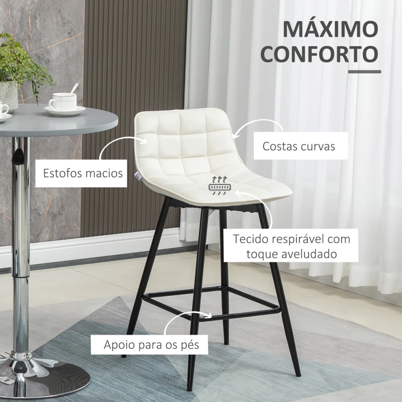 HOMCOM Conjunto de 2 Bancos de Bar com Encosto e Apoio para os Pés Bancos Altos Acolchoados Estilo Nórdico  45x47x84 cm Creme