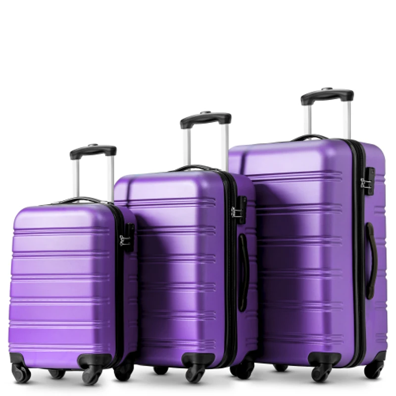 24" 4-Wheel ABS Hard Shell Travel Trolley Suitcase with Telescoping Handle, Luggage with Combination Lock, 45L × 28W × 69H cm, Purple