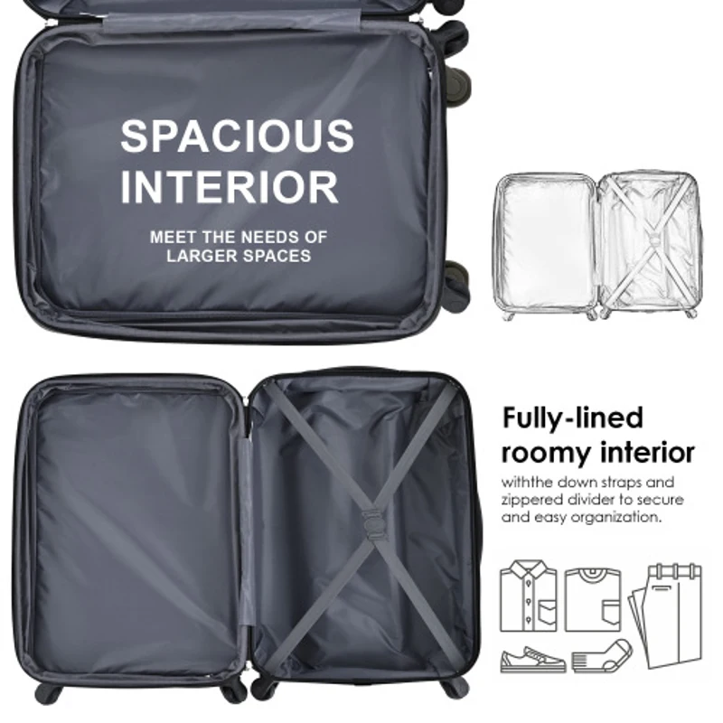 20" 4-Wheel ABS Hard Shell Travel Trolley Suitcase with Silent Universal Wheels, Luggage with Combination Lock, 35L × 23W × 57H cm, Skyblue