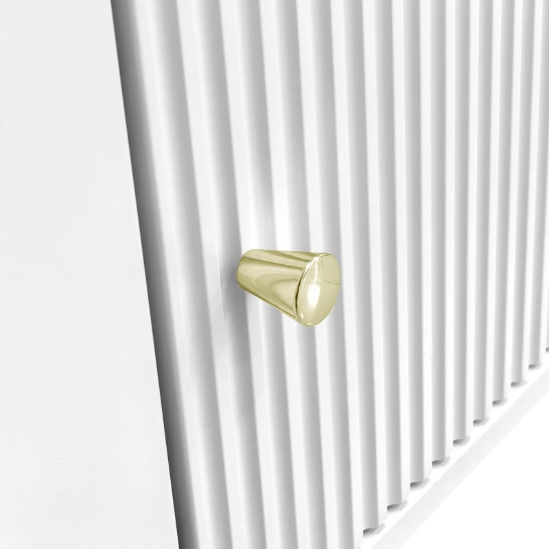 Mobile TV Moderno con Gambe e Maniglie Dorate, Ante Pratiche in Design a Scanalature e Vetro Curvo, 170×35×50 cm, Bianco