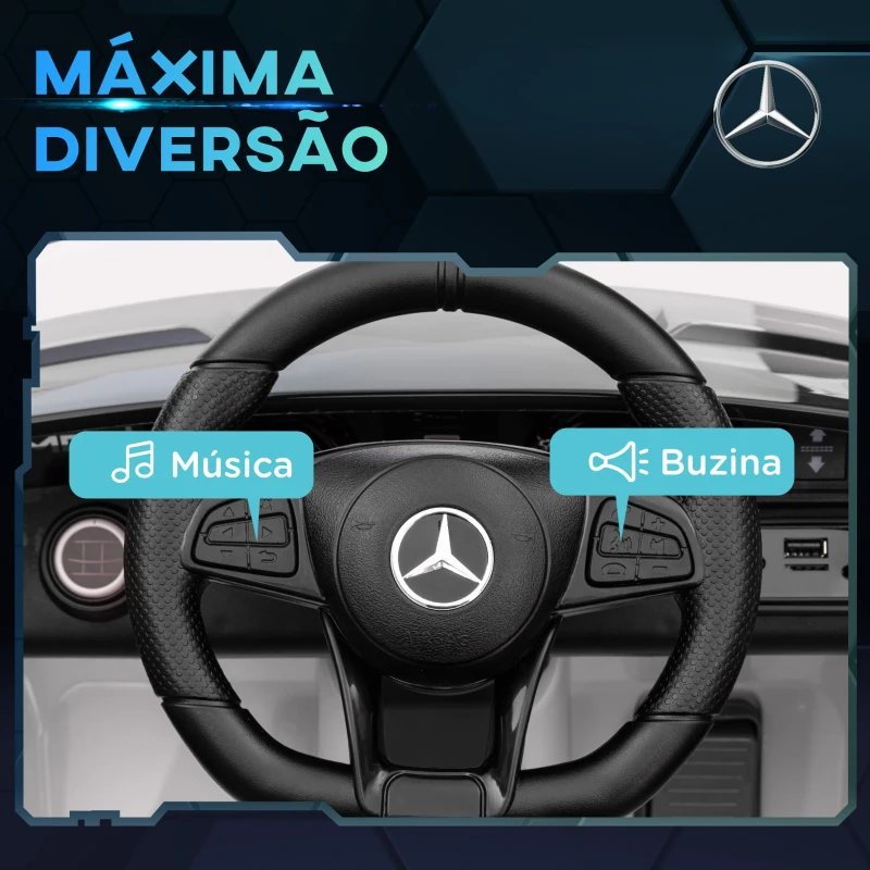 AIYAPLAY Carro Elétrico para Crianças Carro Mercedes-Benz AMG GTR com Bateria 12V Faróis  Buzina e Música 108x67x46 cm Branco