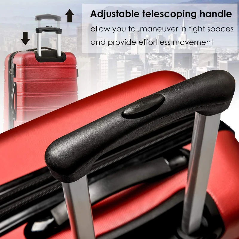 28" 4-Wheel ABS Hard Shell Travel Trolley Suitcase with Telescoping Handle, Luggage with Combination Lock, 52L × 32W × 78H cm, Red