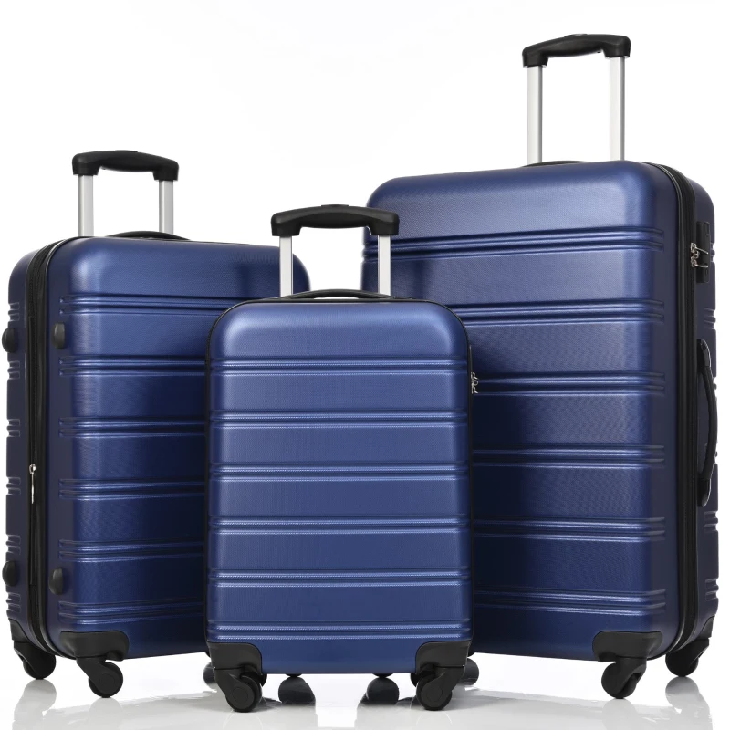 24" 4-Wheel ABS Hard Shell Travel Trolley Suitcase with Extendable Function, Luggage with Secure Lock, 45L × 28W × 69H cm, Deep Blue