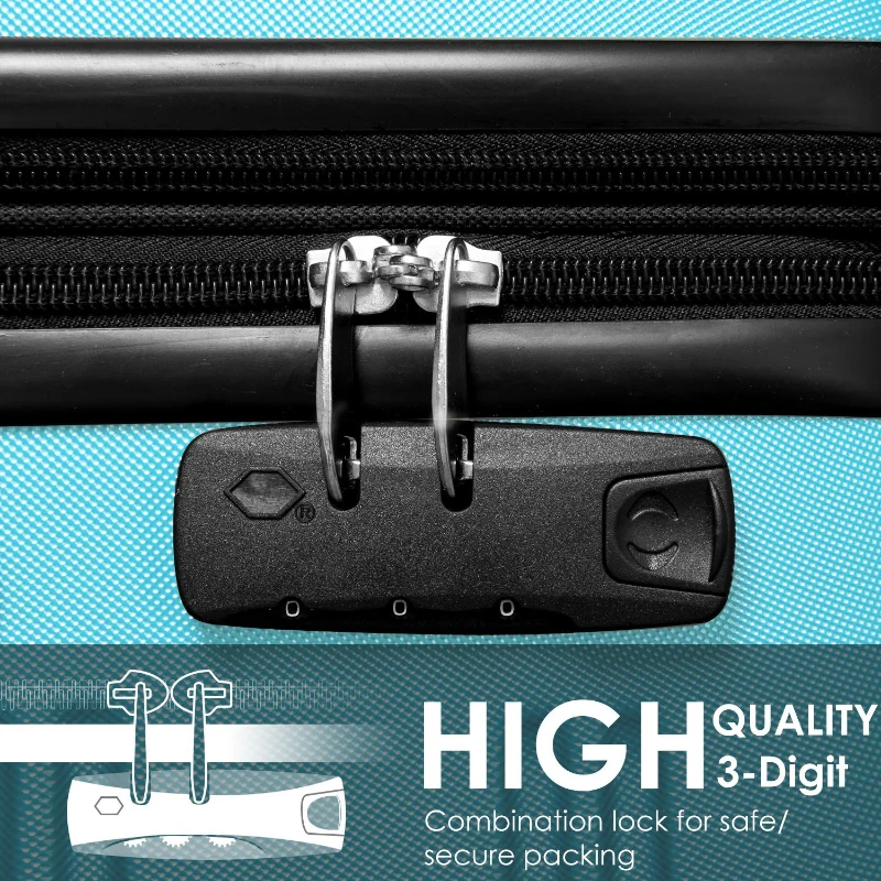 28" 4-Wheel ABS Hard Shell Travel Trolley Suitcase with Adjustable Handle, Luggage with Secure Lock, 52L × 32W × 78H cm, Skyblue