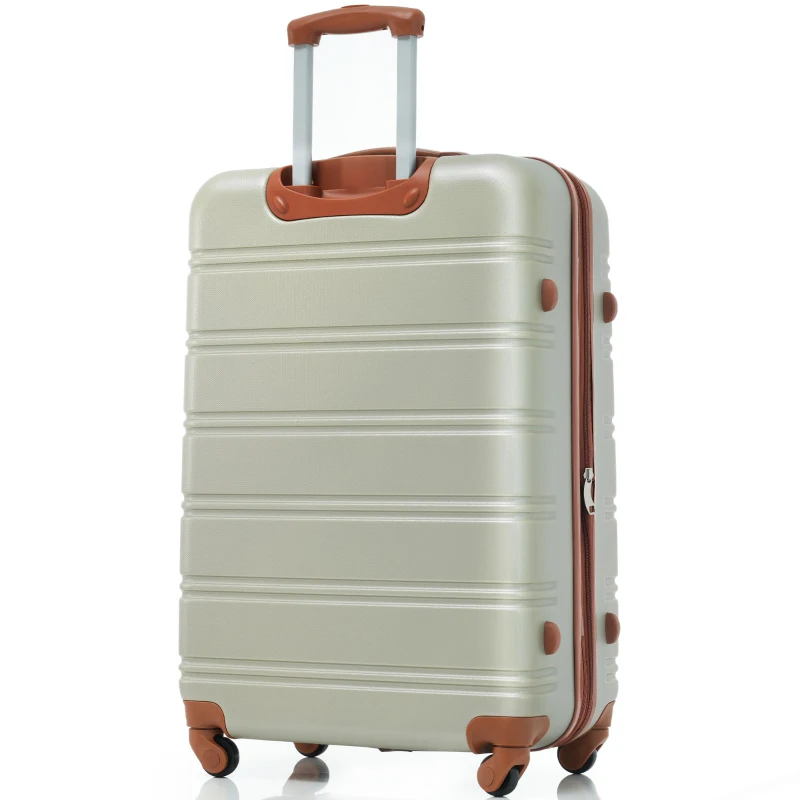 28" 4-Wheel ABS Hard Shell Travel Trolley Suitcase with Adjustable Handle, Luggage with Secure Lock, 52L x 32W x 78H cm, Brown+Green
