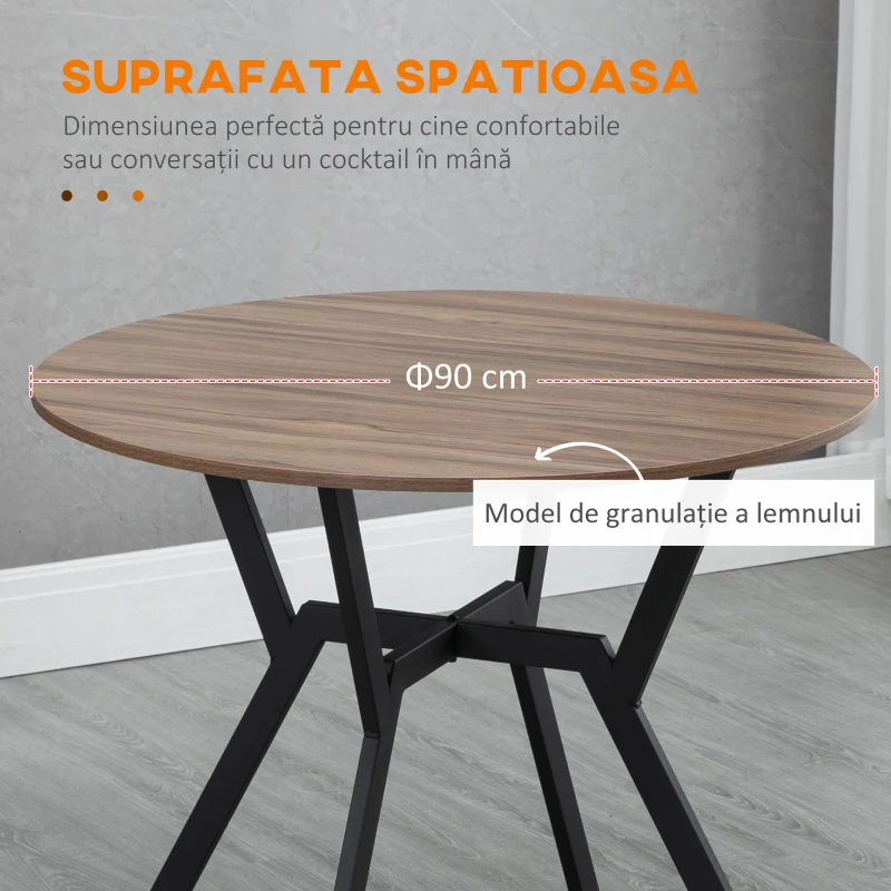 Homcom Masa Rotunda Ø90×76 cm – 2 Persoane, Lemn Maro, Suport in X