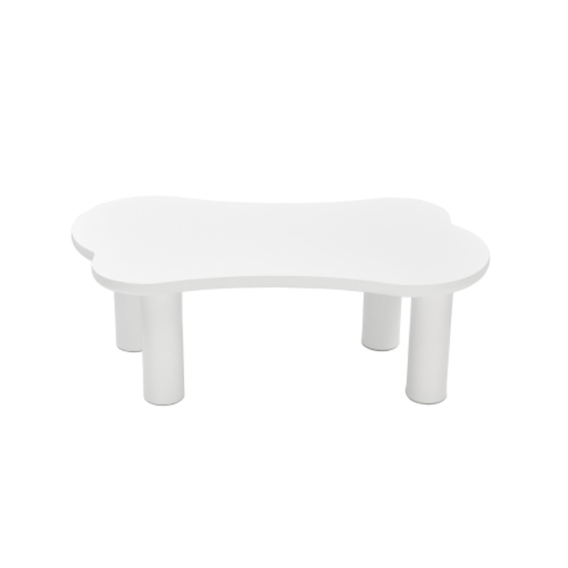 Table basse irrégulière en forme d'os, plateau en MDF et pieds en PVC, avec sous-couche en feutre,Blanc