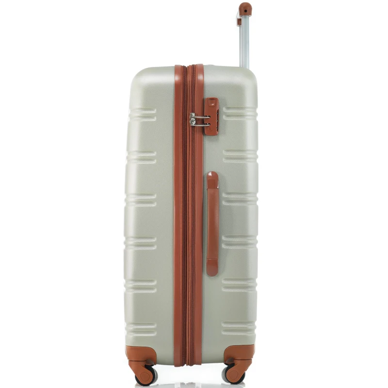 28" 4-Wheel ABS Hard Shell Travel Trolley Suitcase with Adjustable Handle, Luggage with Secure Lock, 52L x 32W x 78H cm, Brown+Green