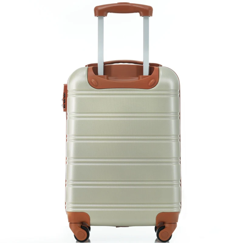 20" 4-Wheel ABS Hard Shell Travel Trolley Suitcase with Adjustable Handle, Luggage with Secure Lock, 35L x 23W x 57H cm, Brown+Green