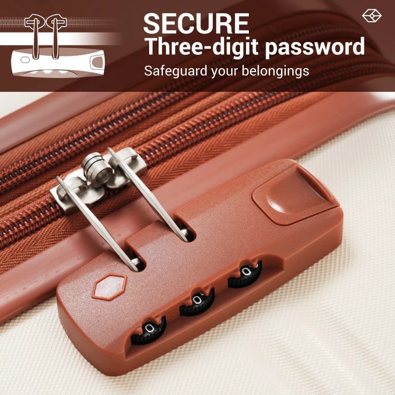 28" 4-Wheel ABS Hard Shell Travel Trolley Suitcase with Adjustable Handle, Luggage with Secure Lock, 52L x 32W x 78H cm, Brown+White