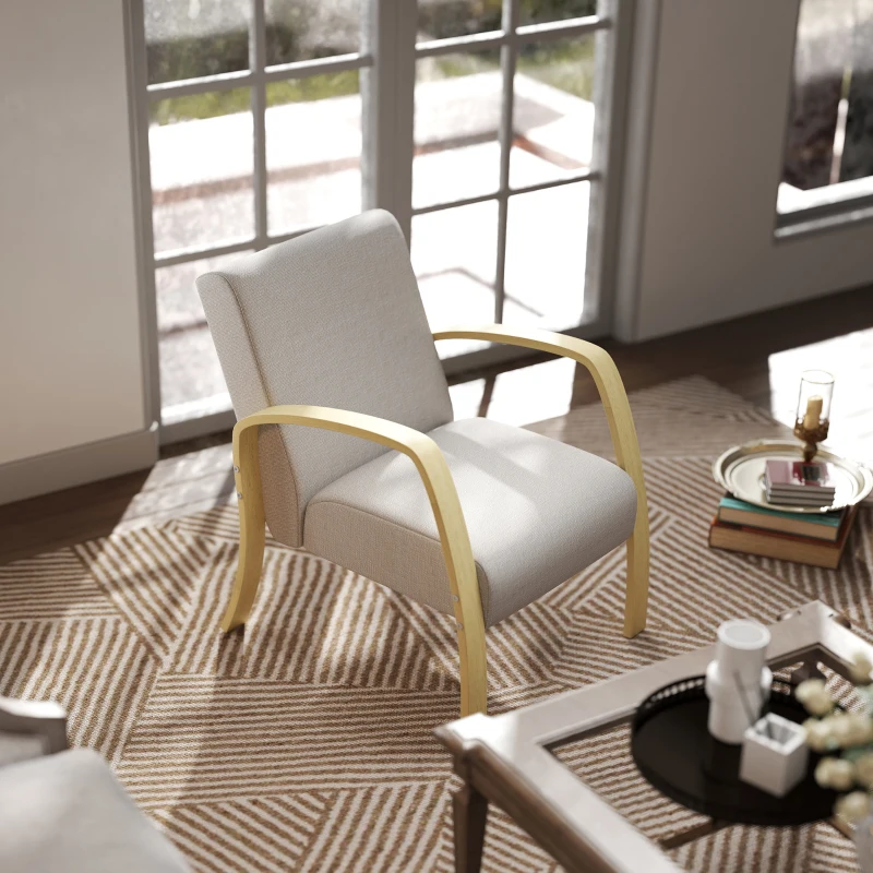 HOMCOM Fotoliu Modern Stil Scandinav, Fotoliu pentru Living și Sufragerie cu Brațe și Picioare din Lemn, 62x79x79 cm, Gri