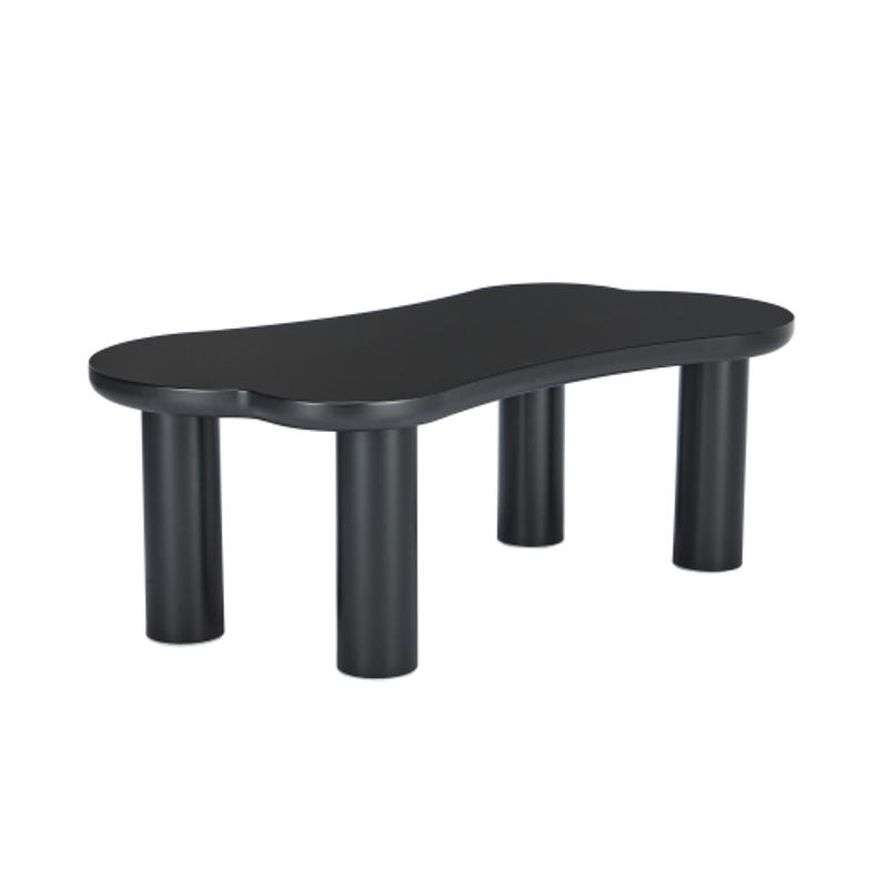 Table basse irrégulière en forme d'os, plateau en MDF et pieds en PVC, avec sous-couche en feutre, Noir