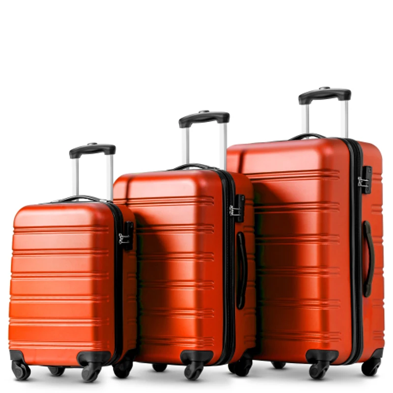 24" 4-Wheel ABS Hard Shell Travel Trolley Suitcase with Silent Wheels, Luggage with Combination Lock, 45L × 28W × 69H cm, Orange