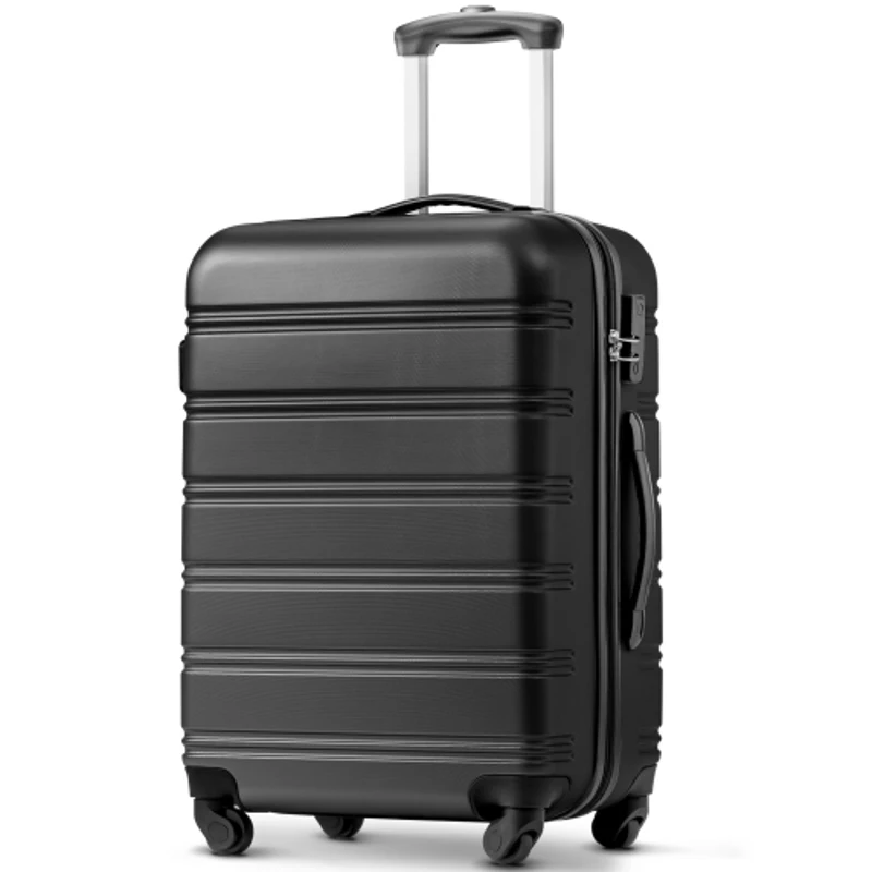 20/24/28 Inch Set of 3 ABS Hard Shell 4-Wheel Travel Luggage with Silent Wheels, Secure Combination Lock, Trolley Suitcase Set, Black
