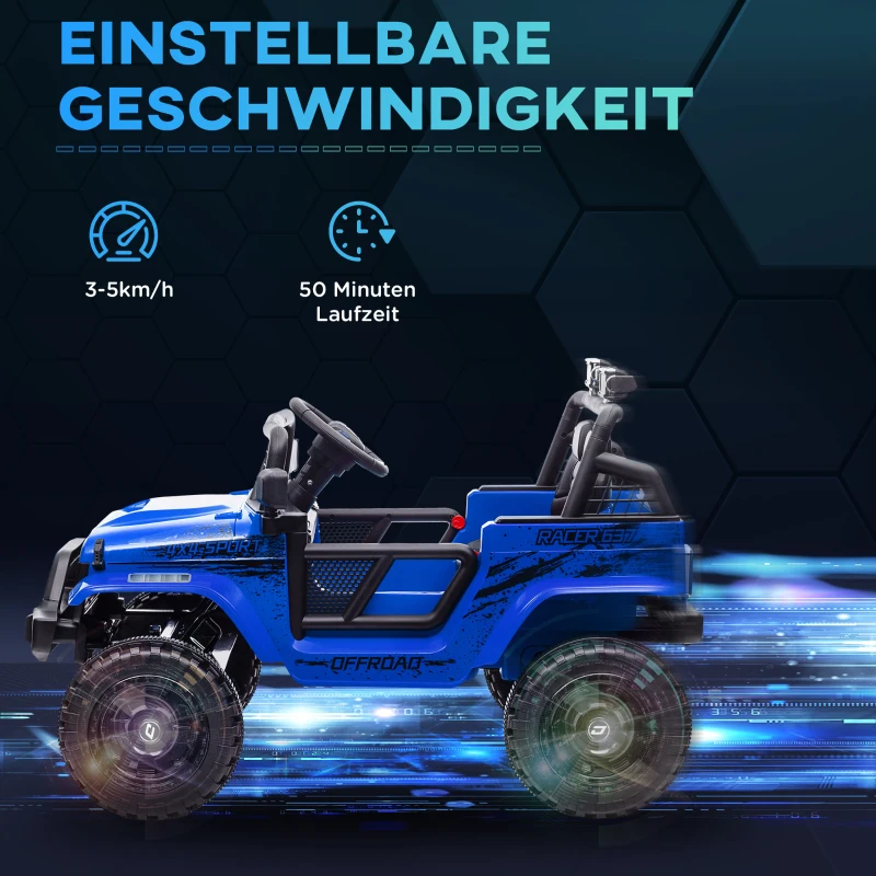AIYAPLAY Elektrische Kinderauto met Zachte Veren, Afstandsbedienbaar, LED-Lichten, Toeter, 12V Motoren, van Kunststof en Metaal, Blauw(m-6)
