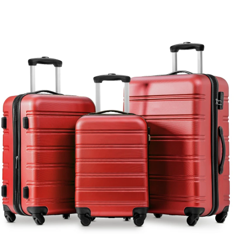 28" 4-Wheel ABS Hard Shell Travel Trolley Suitcase with Telescoping Handle, Luggage with Combination Lock, 52L × 32W × 78H cm, Red