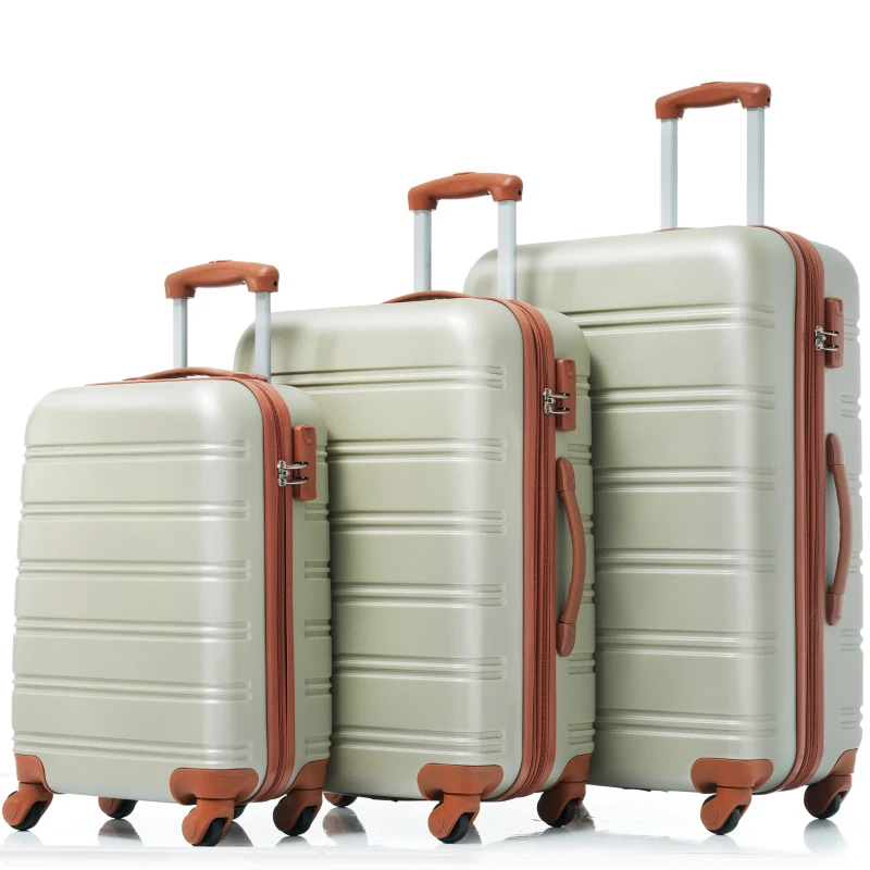 20" 4-Wheel ABS Hard Shell Travel Trolley Suitcase with Adjustable Handle, Luggage with Secure Lock, 35L x 23W x 57H cm, Brown+Green