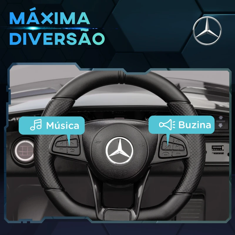 AIYAPLAY Carro Elétrico para Crianças Carro Mercedes-Benz AMG GTR com Bateria 12V Faróis  Buzina e Música 108x67x46 cm Prata