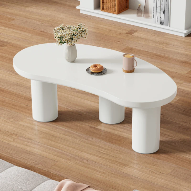 Couchtisch 107 cm Länge MDF modern künstlerischer PVC-Beine mit Filzunterlage für Wohnzimmer Weiß