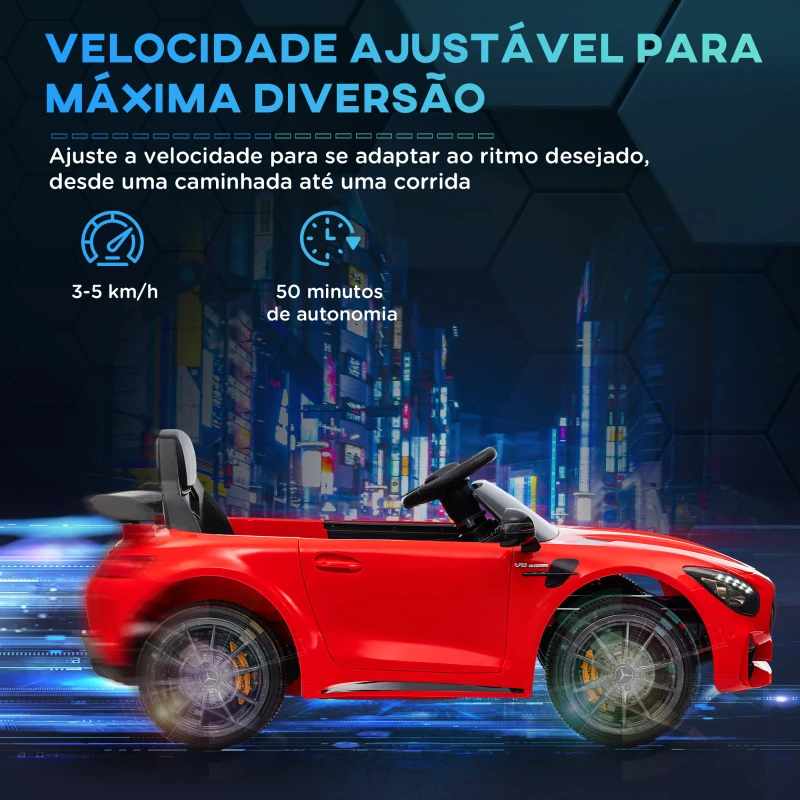 AIYAPLAY Carro Elétrico para Crianças Carro Mercedes-Benz AMG GTR com Bateria 12V Faróis  Buzina e Música 108x67x46 cm Vermelho