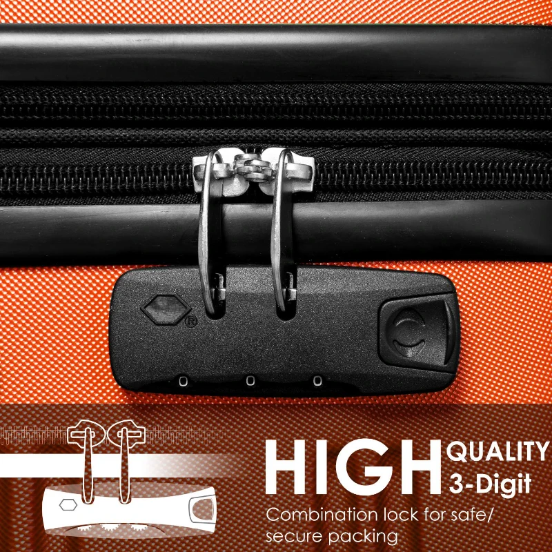 28" 4-Wheel ABS Hard Shell Travel Trolley Suitcase with Telescoping Handle, Luggage with Combination Lock, 52L × 32W × 78H cm, Orange
