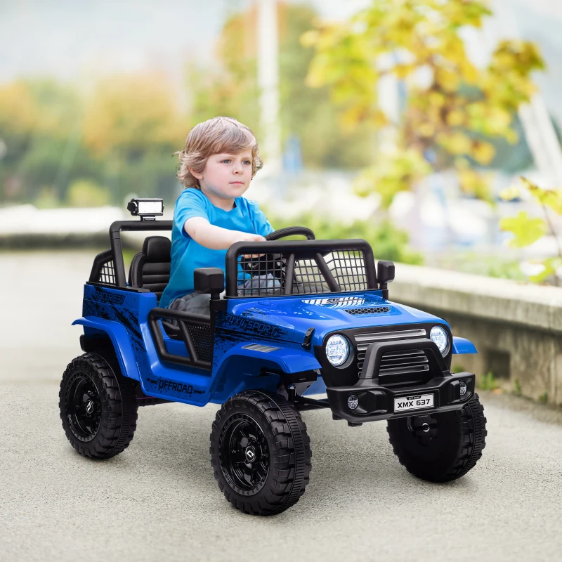 AIYAPLAY 12V Battery Powered Kids Ride On Car, Electric Truck w/ Spring Suspension, Remote, Music Horn Lights - Blue