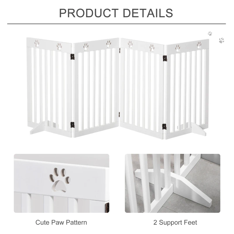 PawHut Wooden Pet Gate Foldable Freestanding Dog Safety Barrier w/ Support Feet