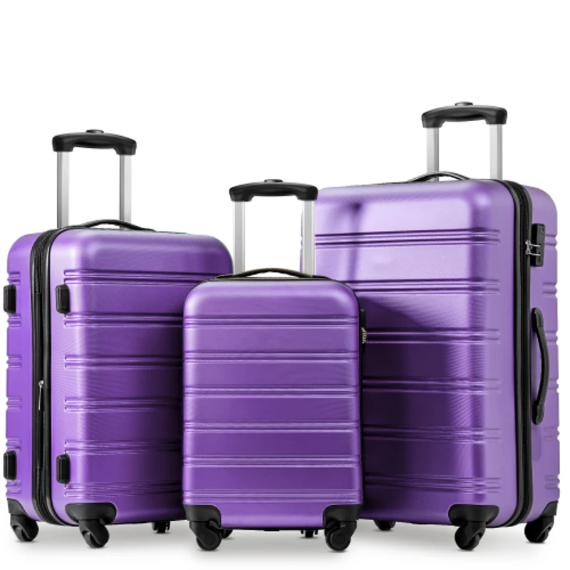 28" 4-Wheel ABS Hard Shell Travel Trolley Suitcase with Extendable Handle, Luggage with Secure Lock, 52L × 32W × 78H cm, Purple