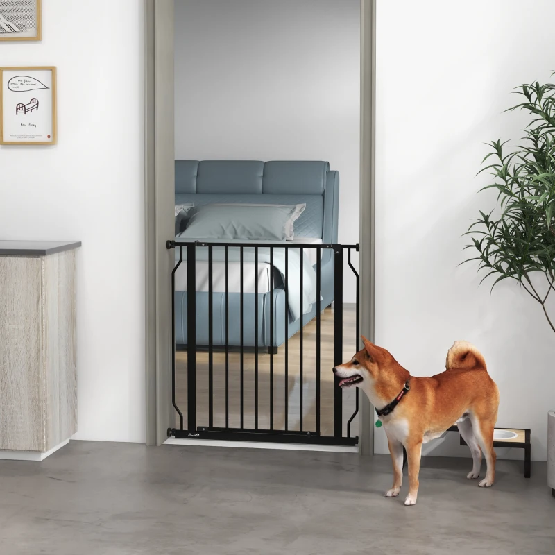 PawHut Extra Wide Dog Safety Gate, with Door Pressure, for Doorways, Hallways, Staircases - Black