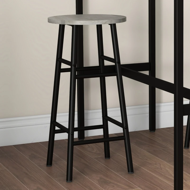 HOMCOM 3 Piece Bar Table Set with 2 Stools, Industrial Bar Table and Stool Set, Dining Table and Chair Set, Grey