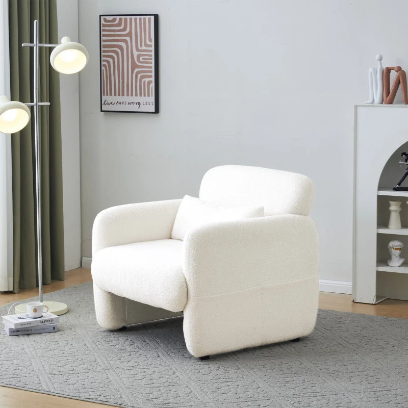 Freizeitstuhl Sessel, Teddy Samt Polsterstuhl, Weiß