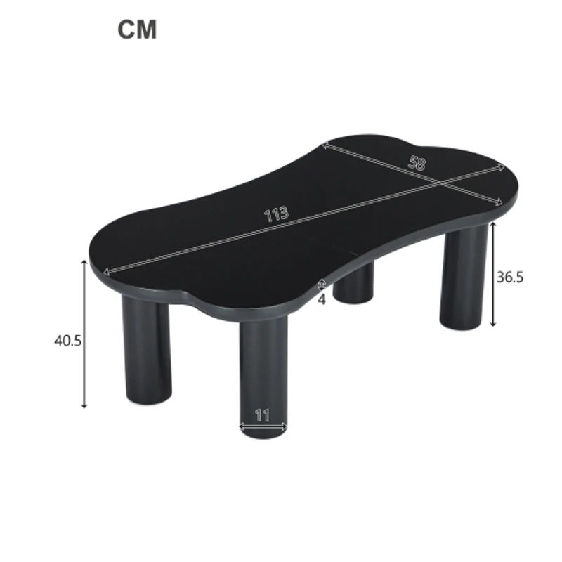 Unregelmäßiger Couchtisch in Knochenform, MDF-Tischplatte und PVC-Beine, mit Filzunterlage,Schwarz