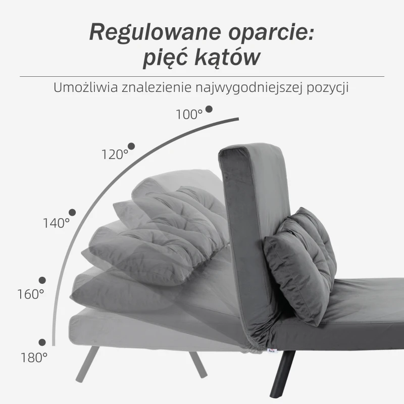 HOMCOM Dwuosobowa rozkładana sofa Regulowane oparcie Stal Ciemnoszary
