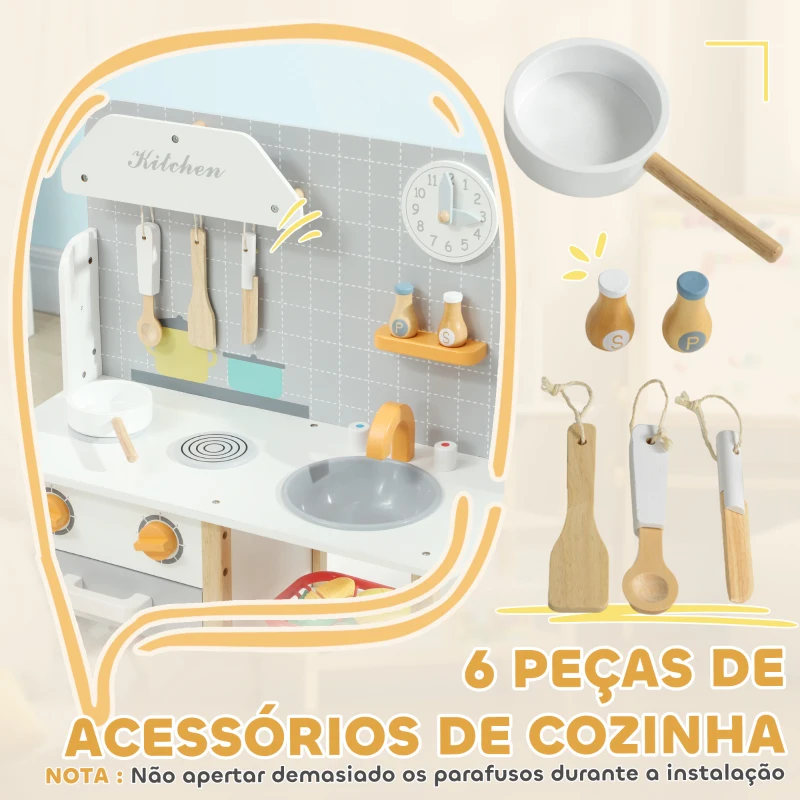 AIYAPLAY Cozinha de Brinquedo para Crianças Cozinha Infantil de Madeira com Sons e Acessórios de Cozinha 57x26x82 cm Multicor