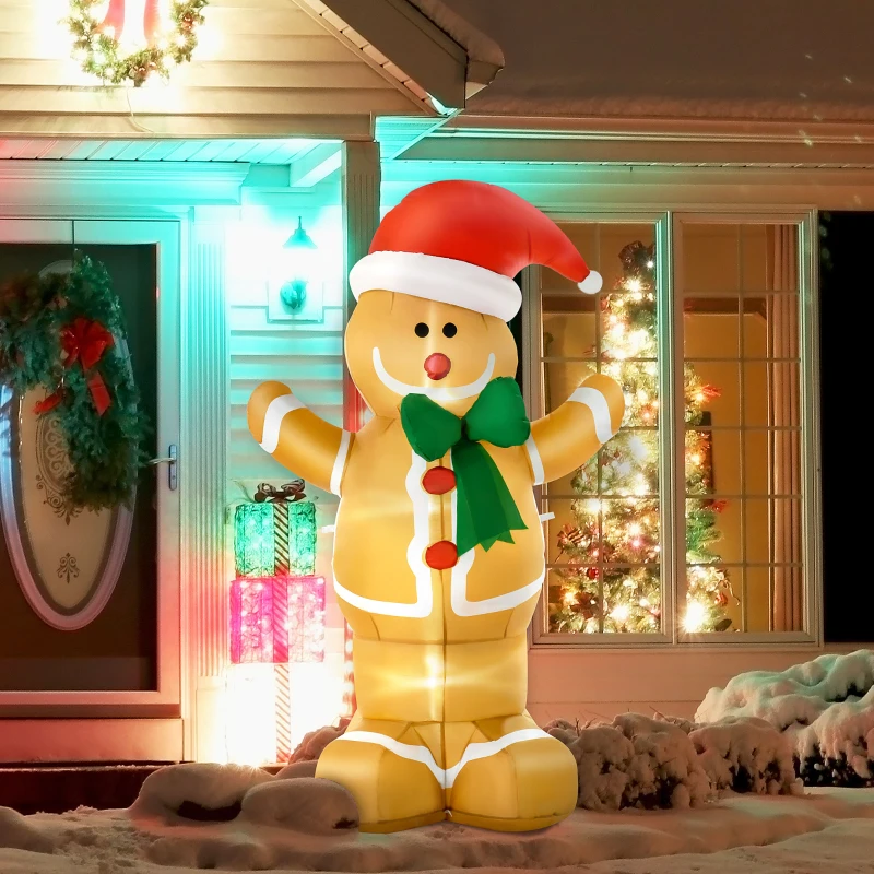 HOMCOM Om de Turta Dulce Gonflabil cu Palarie Inaltime 183cm Lumini cu LED Multicolor
