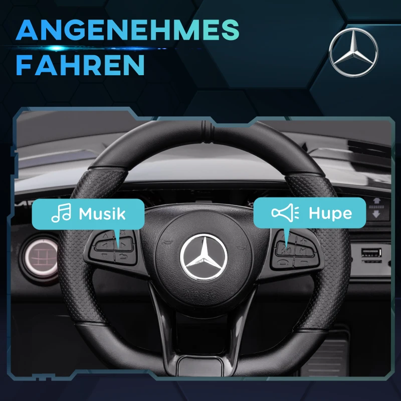 AIYAPLAY Elektrische Kinderwagen, Mercedes, 3-5 km/u, Afstandsbediening, Licht & Muziek, Zwart
