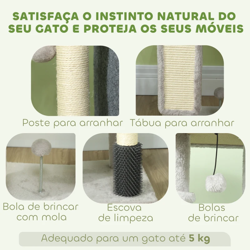 PawHut Arranhador para Gatos Grande Altura 104 cm com Plataformas Postes com Escova Bolas Suspensas e Almofadas para Arranhar Cinza