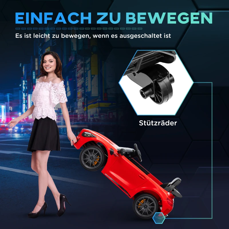AIYAPLAY Elektrische Kinderauto Mercedes, 3-5 km/u, Afstandsbediening, Licht & Muziek, Rood