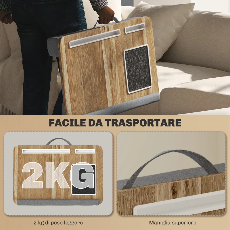 HOMCOM Supporto per Laptop da 15.6" con Tappetino Mouse e Poggia Polsi, Slot per Tablet e Smartphone, Rovere