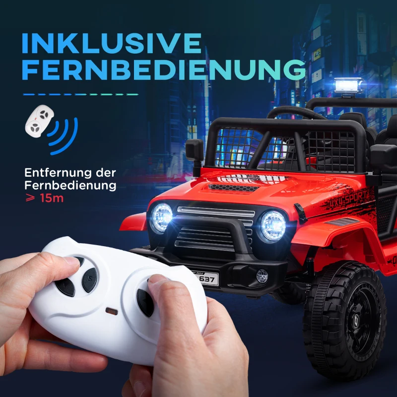 AIYAPLAY Kinder Elektrische Auto met Zachte Verzachting, Afstandsbedienbaar, LED-Lichten, Toeter, 12V Motoren, Gemaakt van Kunststof en Metaal, Rood(m-7)