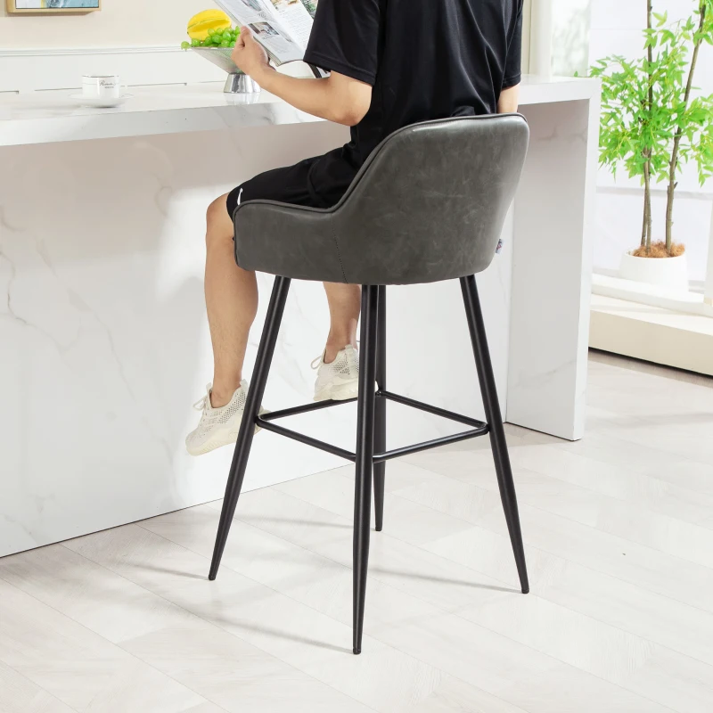 HOMCOM Set 2 Scaune de Bar din Piele Ecologică PU, Scaune Înalte cu Suport pentru Picioare, 52x53x99 cm, Gri Închis