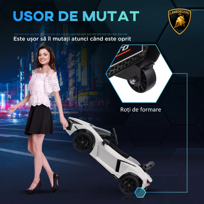 AIYAPLAY Mașinuță Electrică pentru Copii 3-5 Ani cu Uși Tip Fluture, 2 Motoare, Telecomandă, Faruri, 105x60x40 cm, Alb