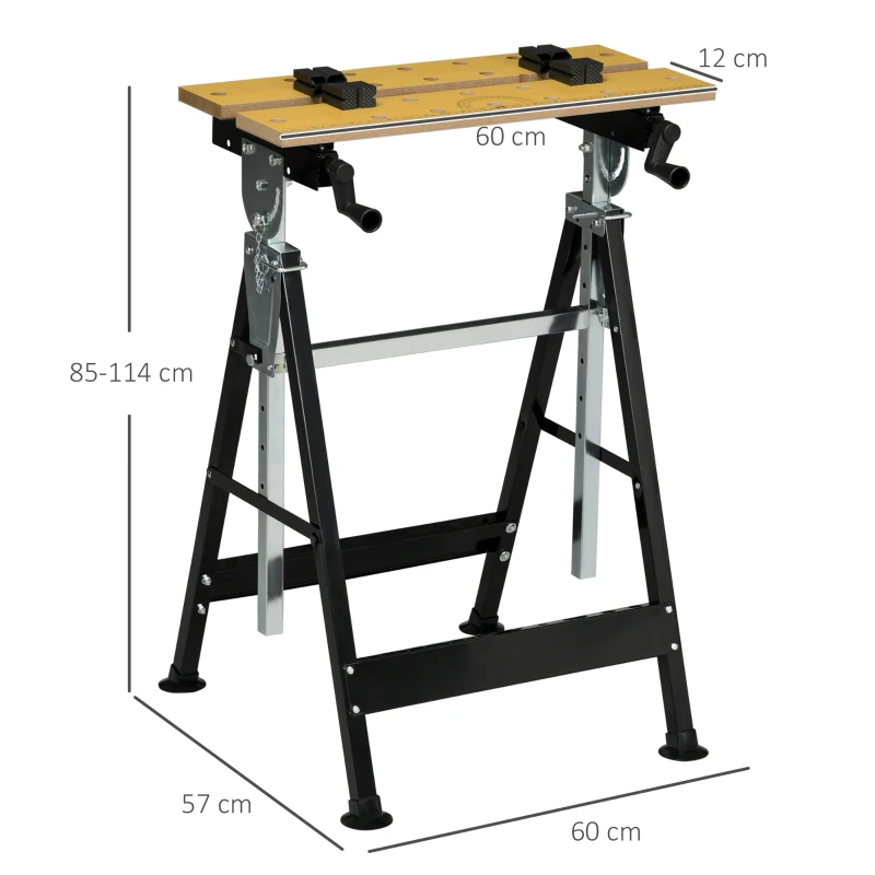 HOMCOM Bancada de trabalho ajustável em altura com 4 pinos giratórios com tabletes ajustáveis em ângulo e distância 65x60,5x85-110 cm Madeira natural e preta