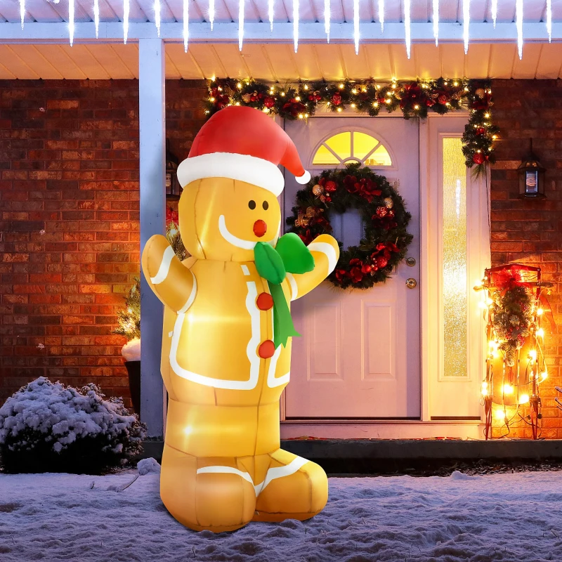 HOMCOM Om de Turta Dulce Gonflabil cu Palarie Inaltime 183cm Lumini cu LED Multicolor