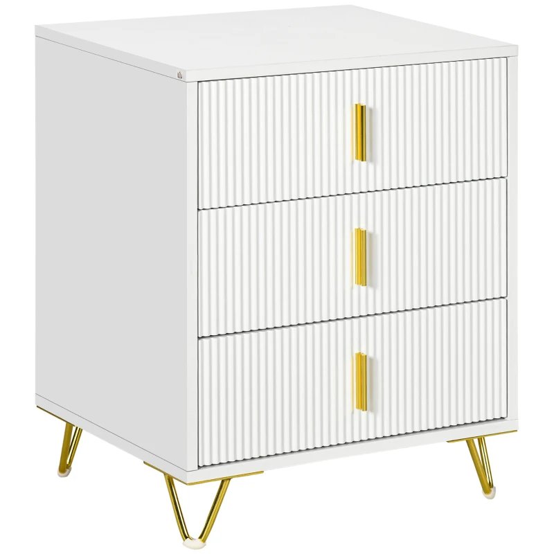 HOMCOM Elegant Chest of Three Drawers - White/Gold-Tone