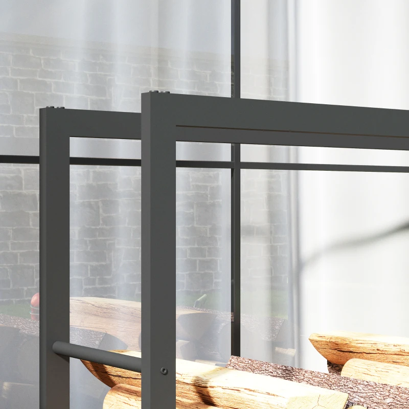 Outsunny Suport Portabil pentru Lemne cu Roți, Suport pentru Lemne din Metal Ranforsat, 120x32x151 cm, Negru