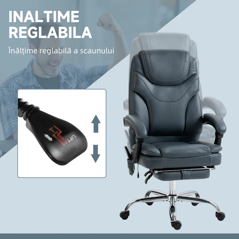 Vinsetto Scaun de Birou cu Masaj, Încălzire, Înălțime Reglabilă și Suport pentru Picioare, 67x67x113-121 cm, Gri(m-5)