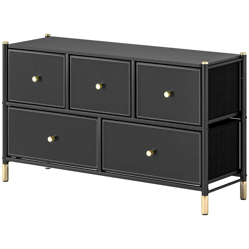 HOMCOM Faux Leather Front Chest of Drawers - Black