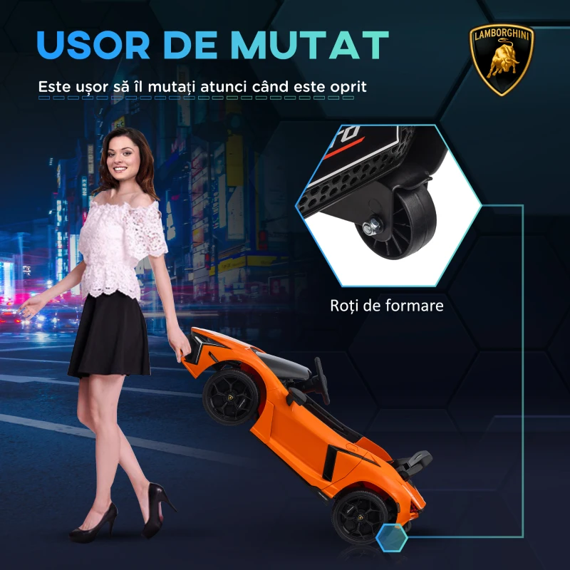 AIYAPLAY Mașină Electrică pentru Copii cu Uși Tip Aripi, 2 Motoare, Suspensii și Telecomandă, 105x60x40 cm, Portocaliu